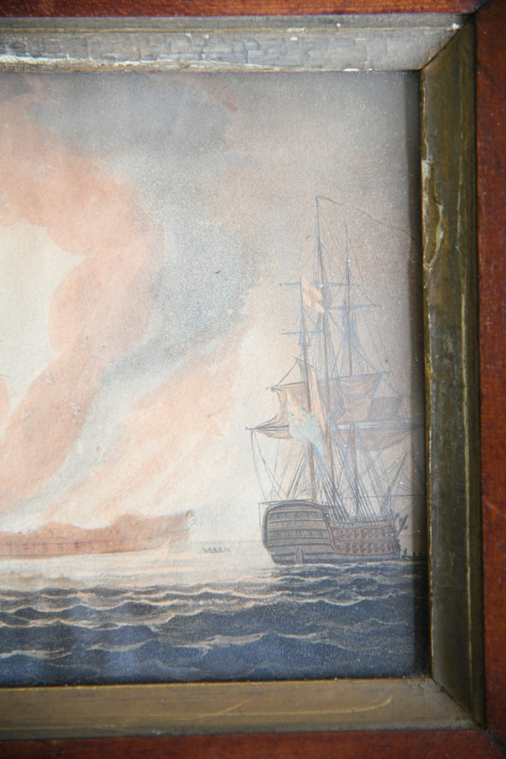 19th Century Maritime Engraving in Mahogany Frame