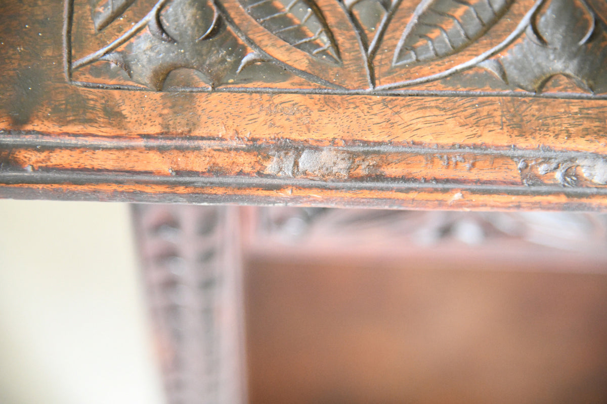 Arts and Crafts Carved Oak Side Table with Lift Up Top