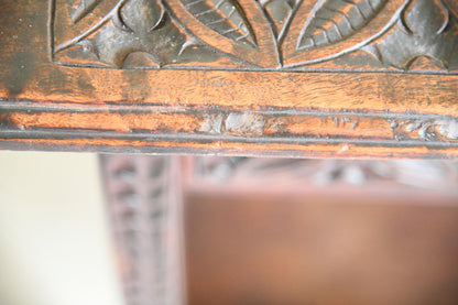 Arts and Crafts Carved Oak Side Table with Lift Up Top