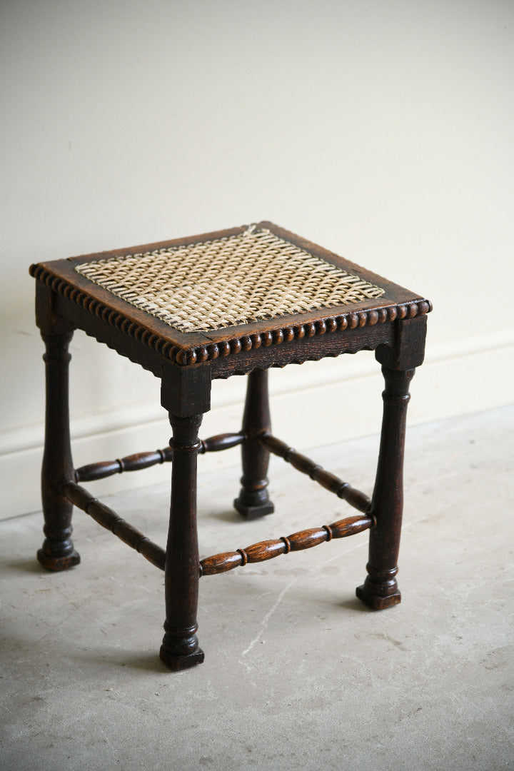 Oak Bobbin Turned Stool with Woven String Seat