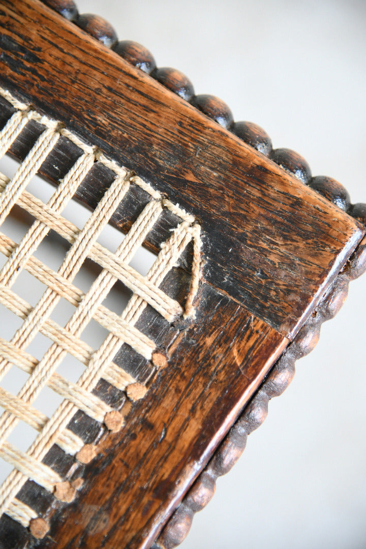 Oak Bobbin Turned Stool with Woven String Seat