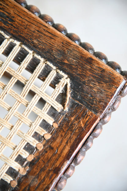Oak Bobbin Turned Stool with Woven String Seat