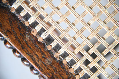 Oak Bobbin Turned Stool with Woven String Seat