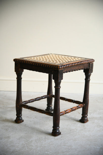 Oak Bobbin Turned Stool with Woven String Seat