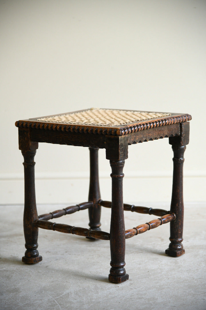 Oak Bobbin Turned Stool with Woven String Seat