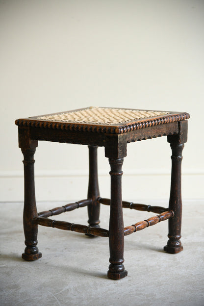 Oak Bobbin Turned Stool with Woven String Seat