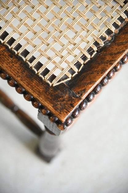 Oak Bobbin Turned Stool with Woven String Seat