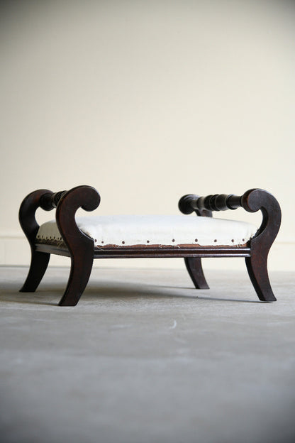 Antique Victorian Rosewood Footstool with Scroll Ends