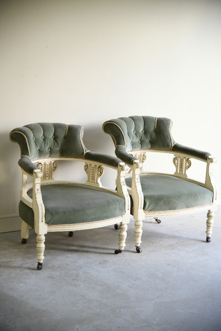 Pair of Late Victorian Green Upholstered Tub Chairs