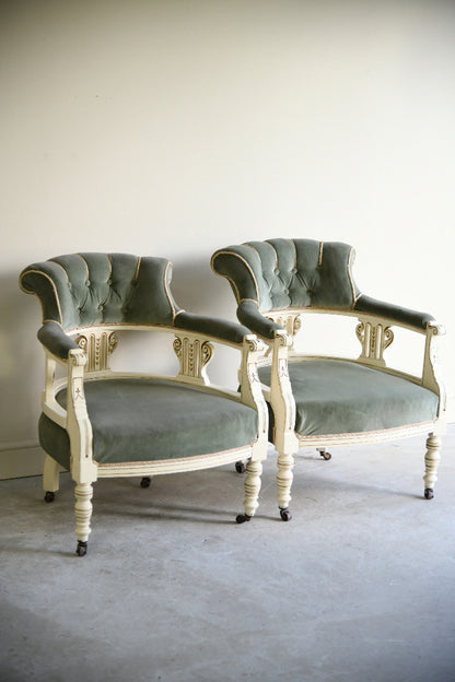 Pair of Late Victorian Green Upholstered Tub Chairs