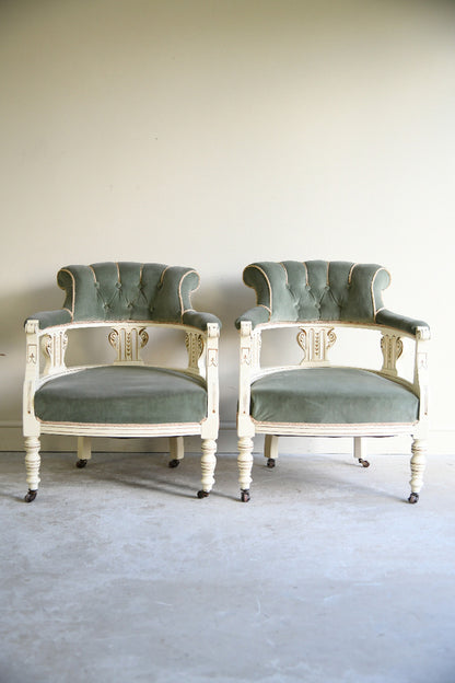 Pair of Late Victorian Green Upholstered Tub Chairs