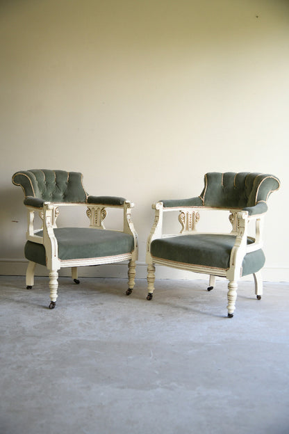 Pair of Late Victorian Green Upholstered Tub Chairs