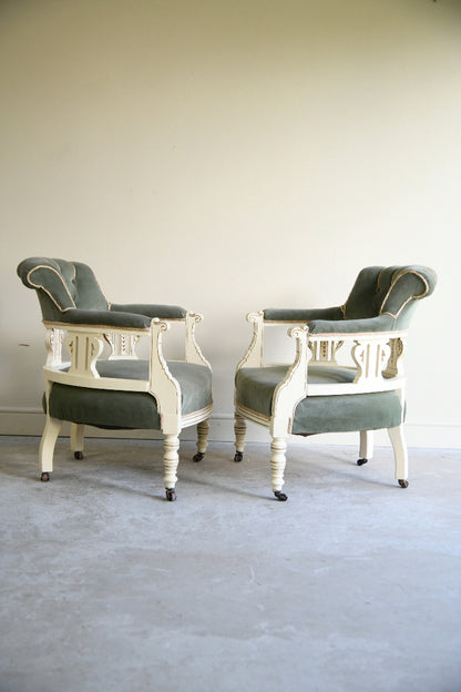 Pair of Late Victorian Green Upholstered Tub Chairs