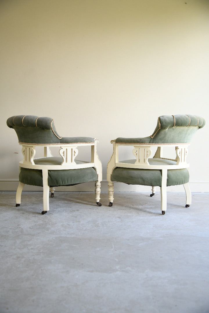 Pair of Late Victorian Green Upholstered Tub Chairs