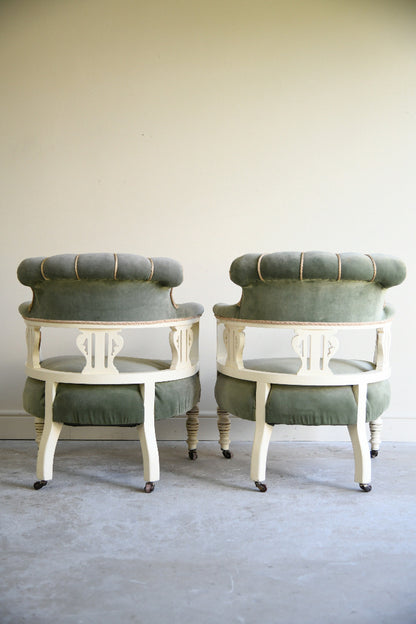 Pair of Late Victorian Green Upholstered Tub Chairs