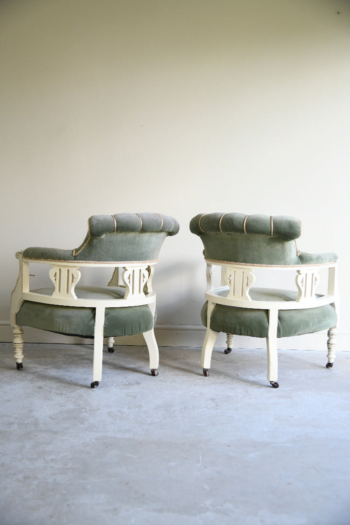 Pair of Late Victorian Green Upholstered Tub Chairs