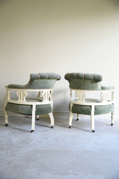 Pair of Late Victorian Green Upholstered Tub Chairs