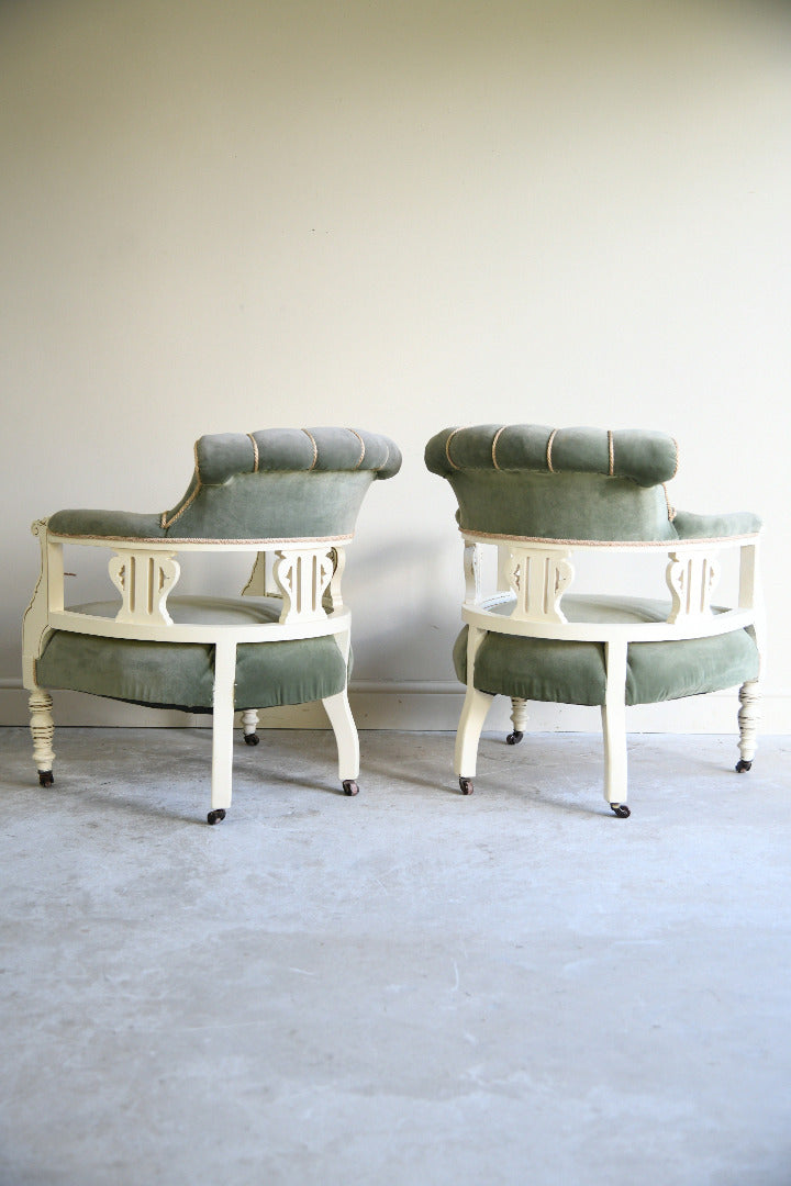 Pair of Late Victorian Green Upholstered Tub Chairs