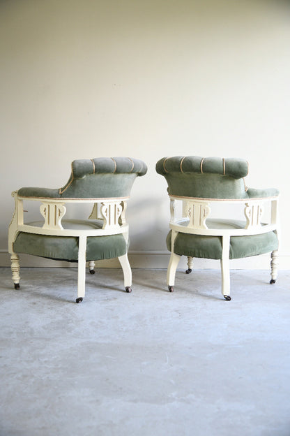 Pair of Late Victorian Green Upholstered Tub Chairs