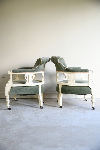 Pair of Late Victorian Green Upholstered Tub Chairs