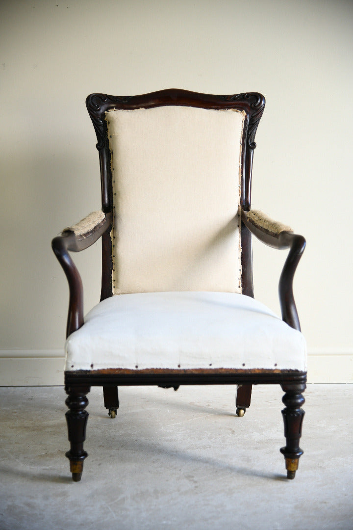 Antique Victorian Rosewood Open Armchair