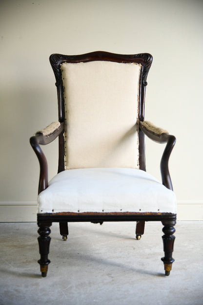 Antique Victorian Rosewood Open Armchair
