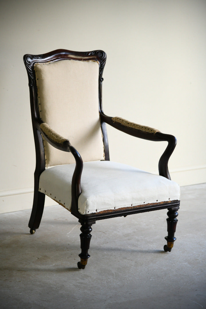 Antique Victorian Rosewood Open Armchair