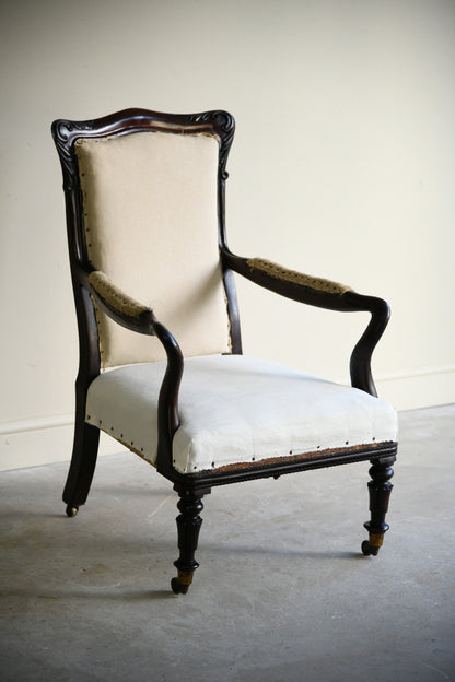 Antique Victorian Rosewood Open Armchair