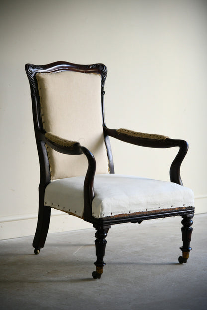 Antique Victorian Rosewood Open Armchair