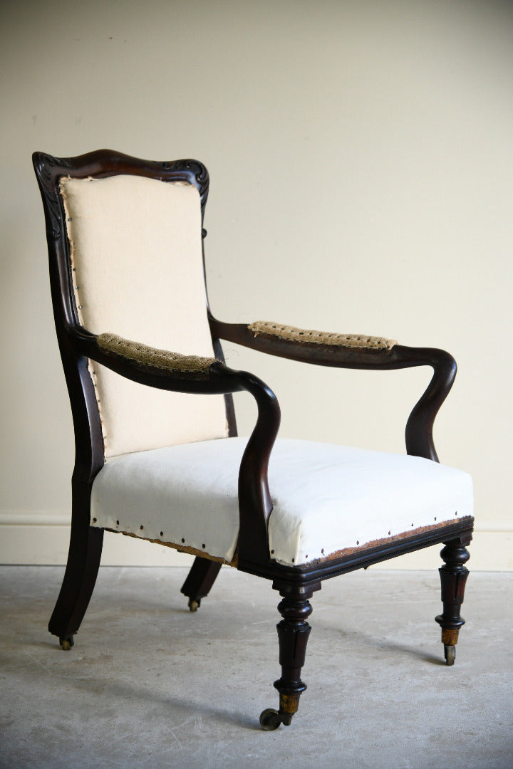 Antique Victorian Rosewood Open Armchair