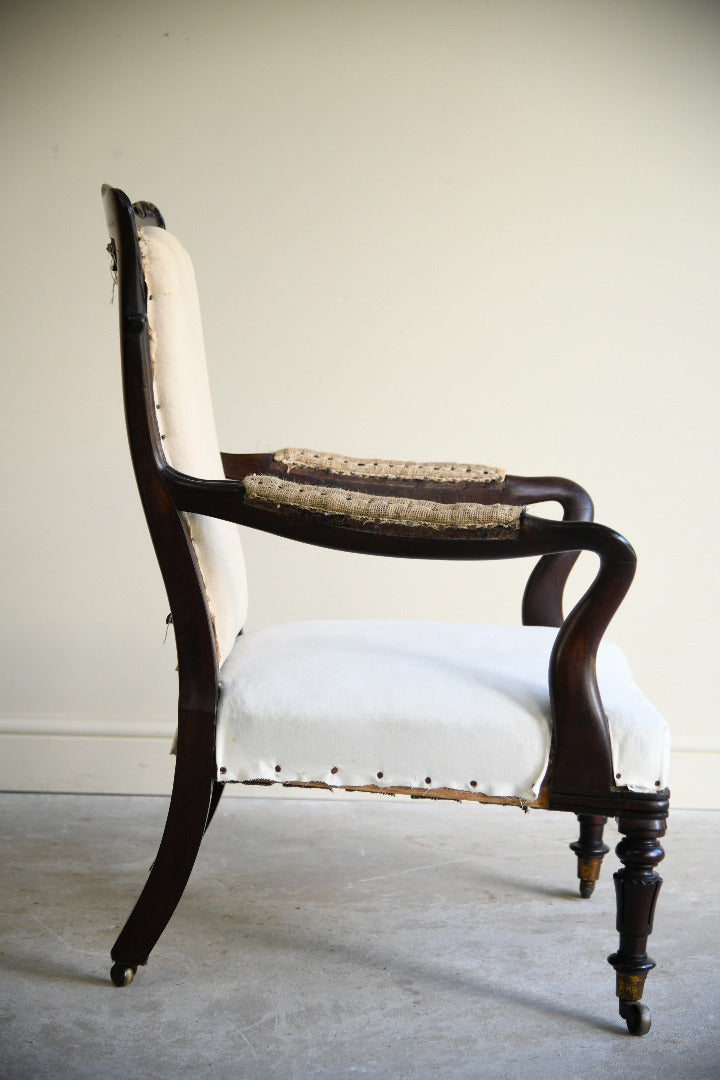 Antique Victorian Rosewood Open Armchair