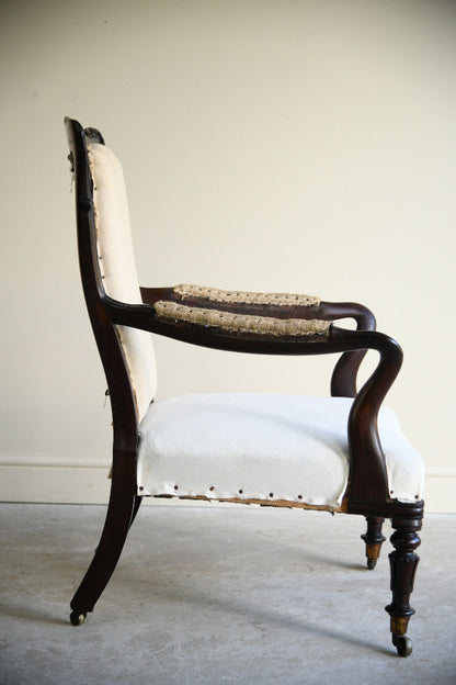 Antique Victorian Rosewood Open Armchair
