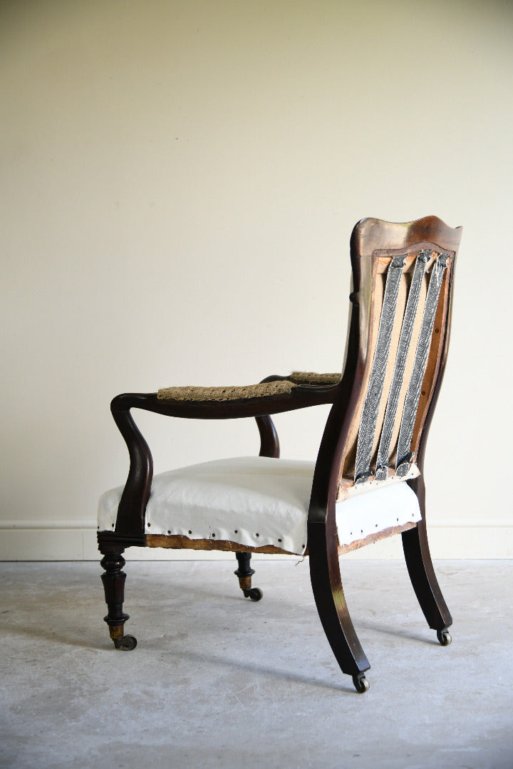 Antique Victorian Rosewood Open Armchair