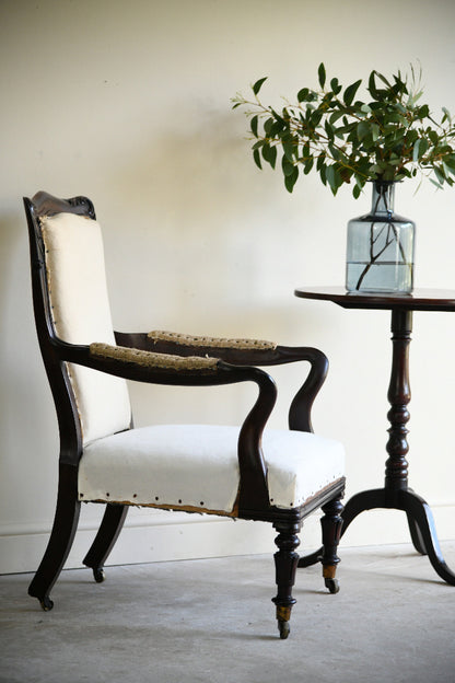 Antique Victorian Rosewood Open Armchair