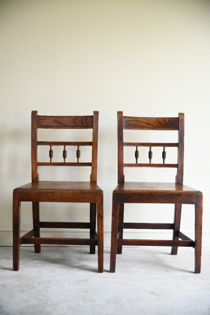 Pair of Antique Oak Spindle Back Country Chairs