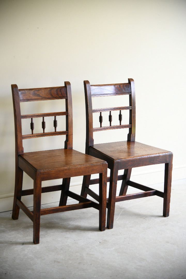 Pair of Antique Oak Spindle Back Country Chairs