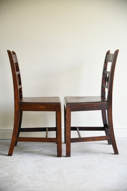 Pair of Antique Oak Spindle Back Country Chairs