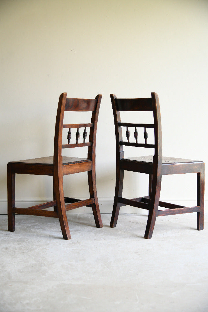 Pair of Antique Oak Spindle Back Country Chairs