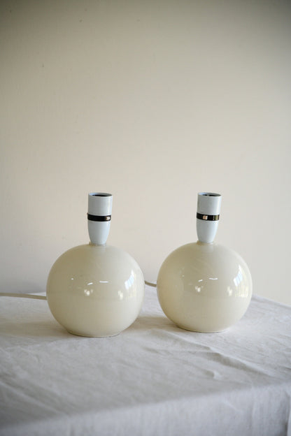 Pair of Contemporary Cream Ceramic Globe Table Lamps