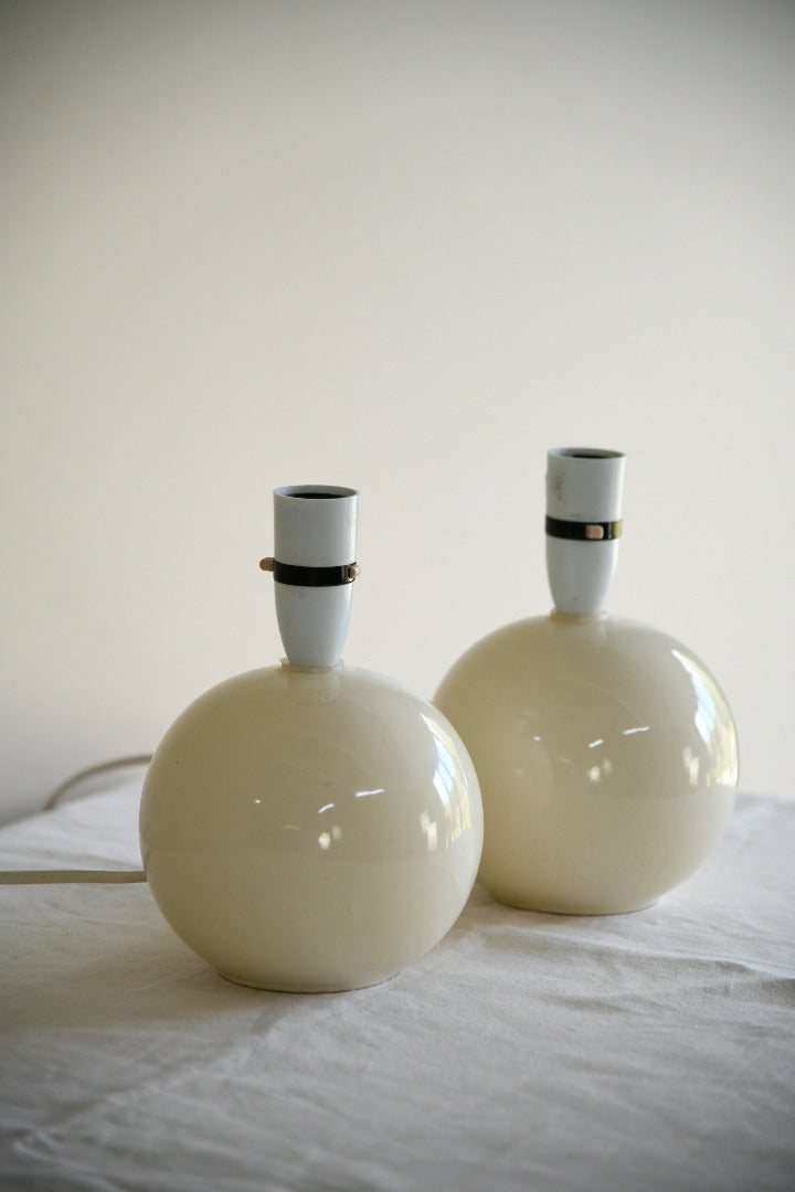 Pair of Contemporary Cream Ceramic Globe Table Lamps