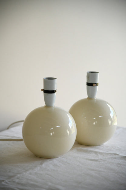 Pair of Contemporary Cream Ceramic Globe Table Lamps