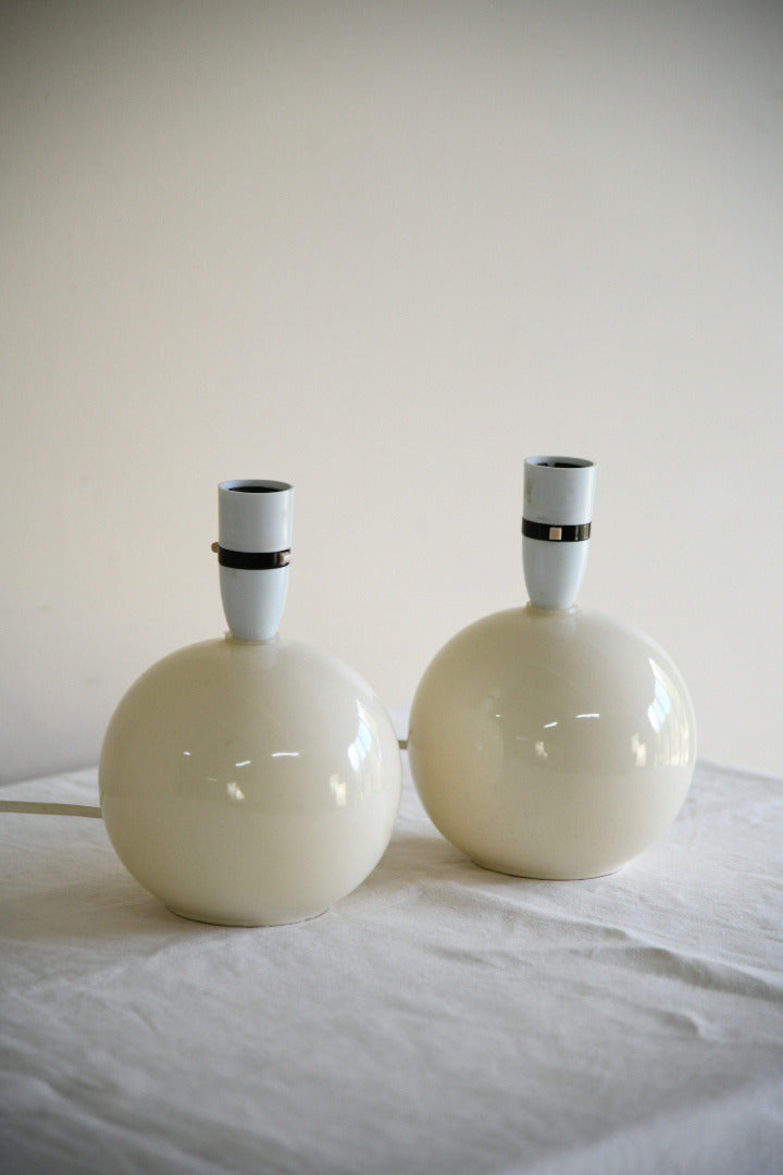 Pair of Contemporary Cream Ceramic Globe Table Lamps