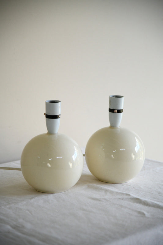 Pair of Contemporary Cream Ceramic Globe Table Lamps