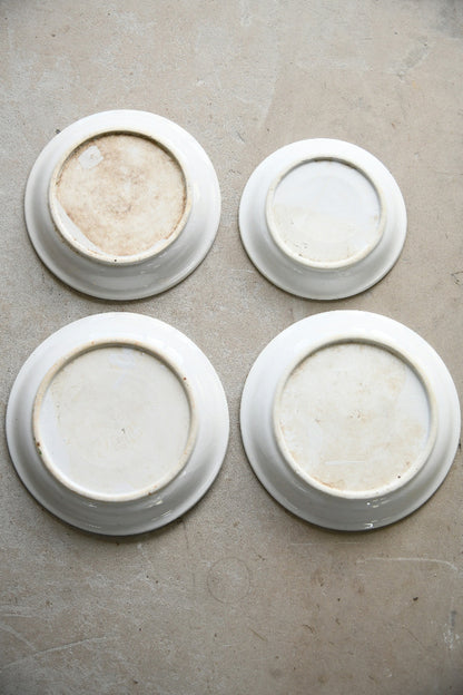Four Antique French Ironstone Hand Painted Blue and White Plates