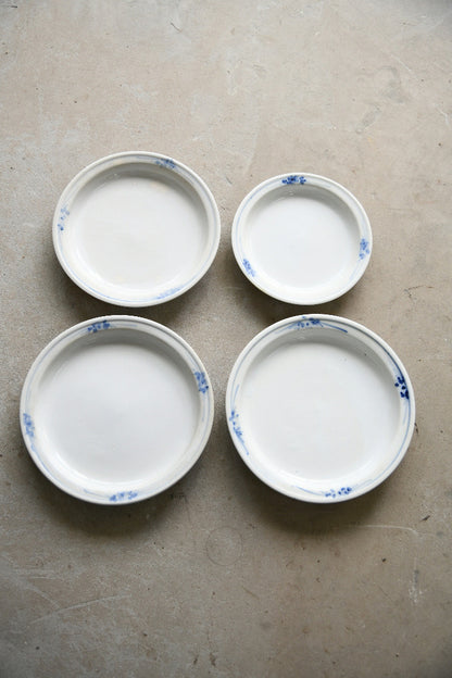 Four Antique French Ironstone Hand Painted Blue and White Plates