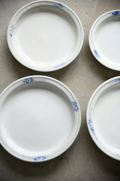 Four Antique French Ironstone Hand Painted Blue and White Plates