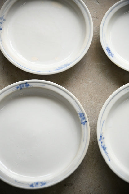 Four Antique French Ironstone Hand Painted Blue and White Plates