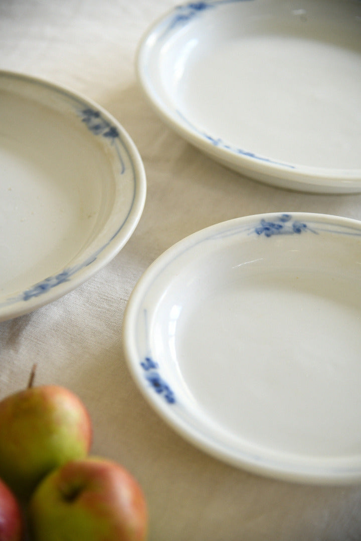 Four Antique French Ironstone Hand Painted Blue and White Plates