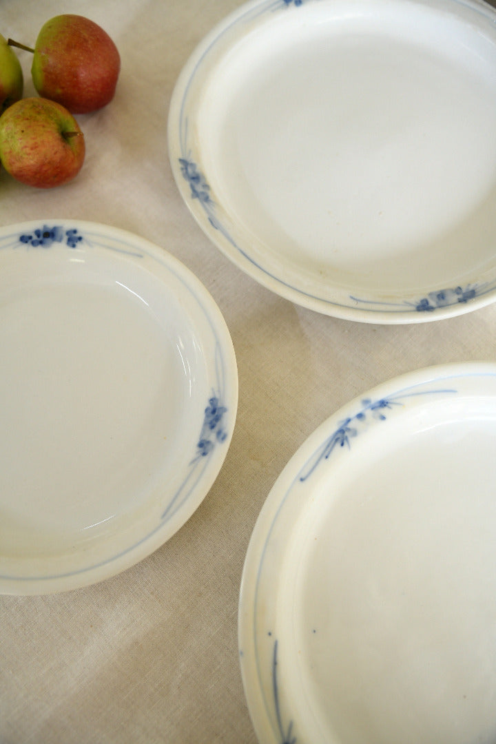 Four Antique French Ironstone Hand Painted Blue and White Plates