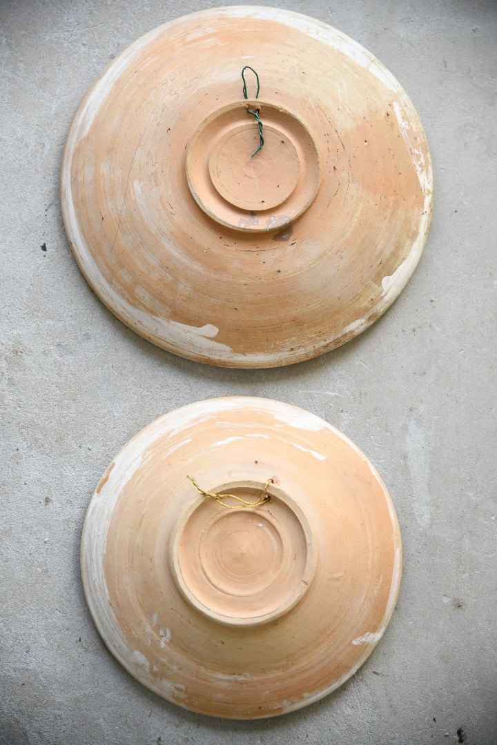 Pair Vintage Romanian Horezu Hand Painted Slipware Pottery Bowls